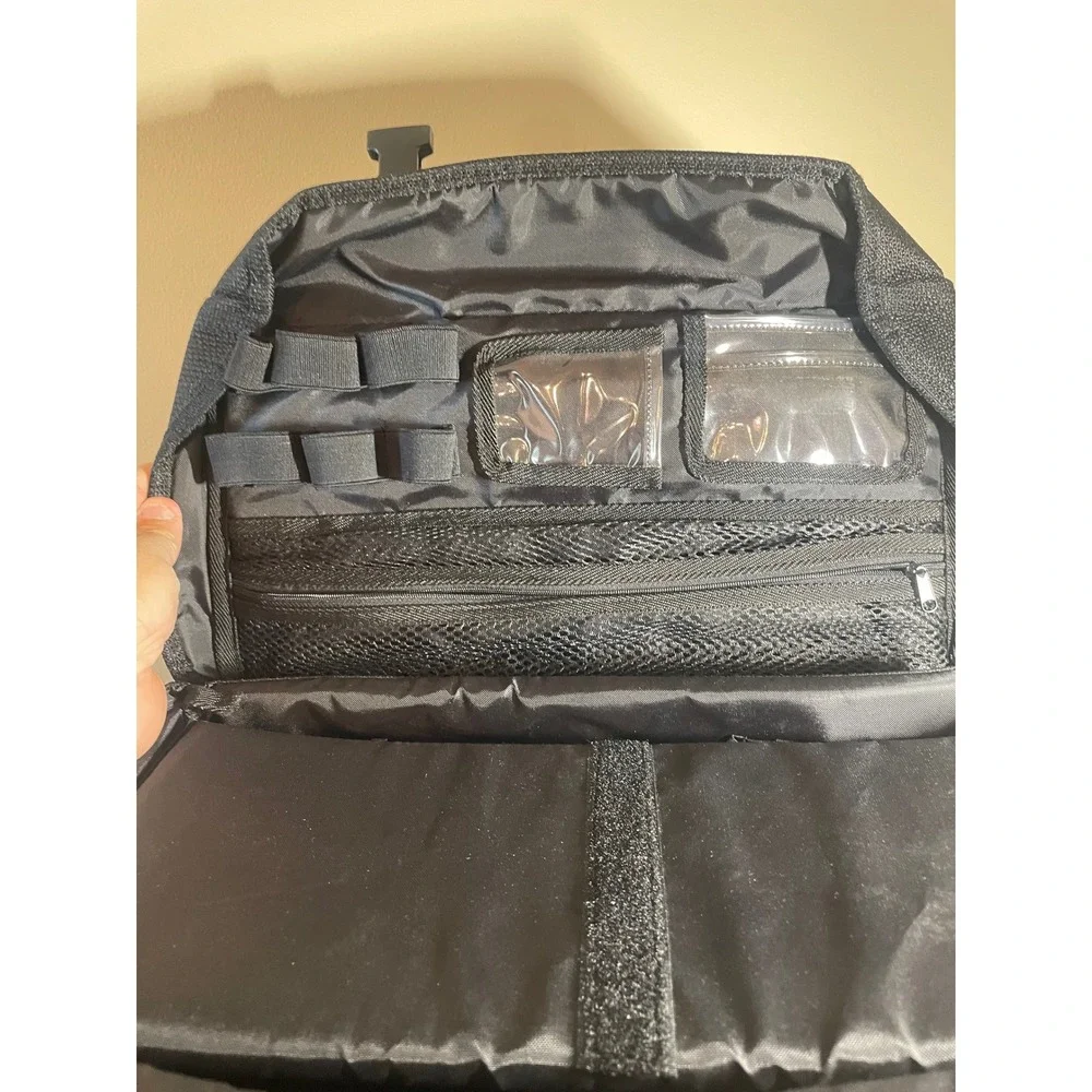 Quantaray Camera Bag Black Canvas Tan Trim Messenger Shoulder Case with Dividers